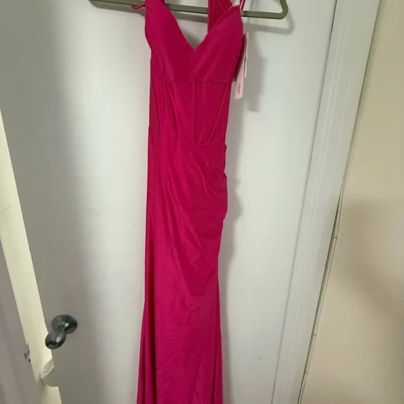 Aqua Pink Satin Corset Gown Size 6 - Picture 3 of 6